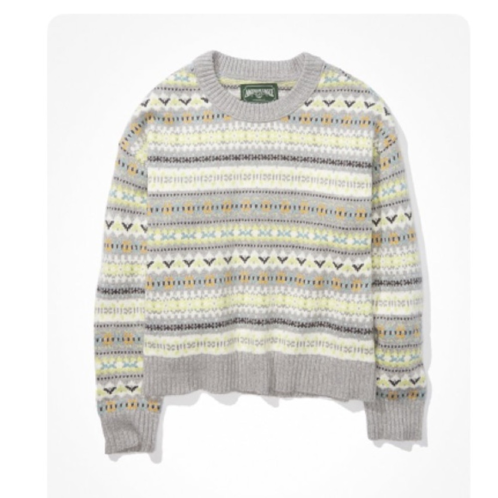 AE Fair Isle Snowdrift Crewneck Sweater and Green Corduroy Pant Set